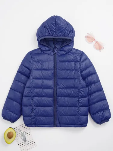 Vista 5 de Abrigo de invierno para niños y adolescentes, chaqueta acolchada de manga larga con capucha ultraligera