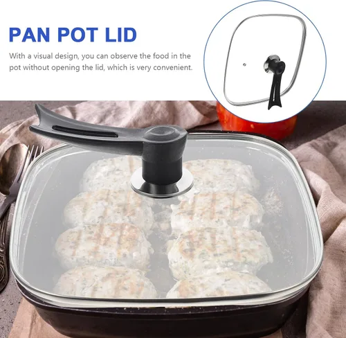 Vista 7 de UPKOCH Tapa de vidrio cuadrada de repuesto para parrilla de hierro fundido, tapa de sartén universal para olla, cubierta de sartén, cubierta