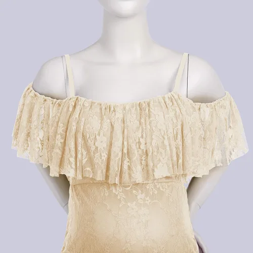 Vista 4 de Vestido de maternidad con volantes y hombros descubiertos para mujer, para fotografía, baby shower, vestido floral de sirena para sesión de fotos