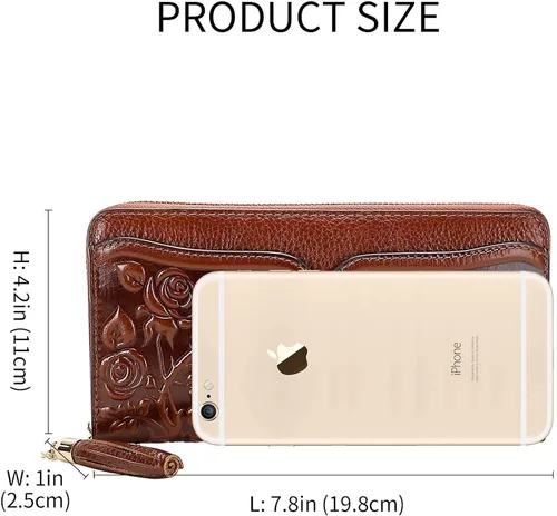 Vista 8 de PIJUSHI Bolsos de diseñador para mujer monederos florales con asa superior bolsos de cuero genuino para mujer cartera floral para mujer monederos