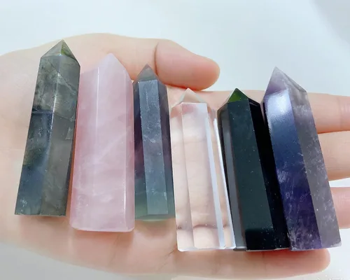 Vista 4 de DUQGUHO Piedras curativas de labradorita de 2 pulgadas, torre de varita de cristal, puntos de cuarzo natural, piedras preciosas hexagonales
