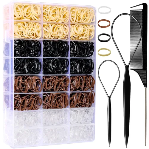 Vista 9 de YGDZ Lazos elásticos para el cabello, 1500 bandas de goma transparentes para el cabello, ligas negras para el cabello, mini bandas elásticas negro