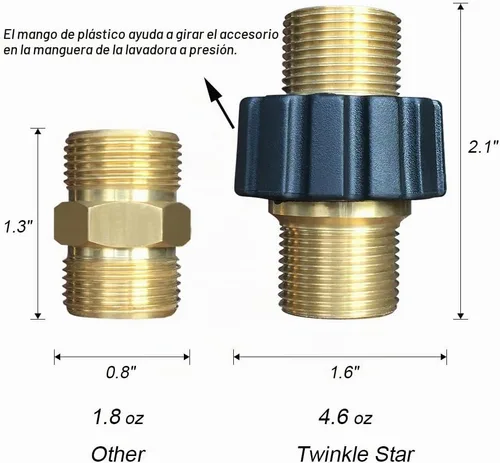 Vista 2 de Twinkle Star - Conector rápido de manguera de lavado a presión, conector de rosca métrica macho M22, TWIS375 1 set