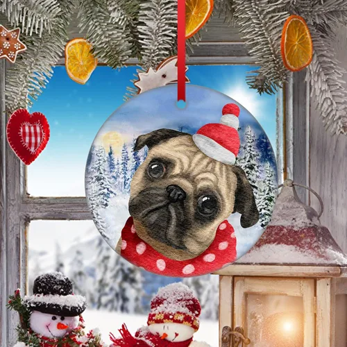 Vista 4 de Adorno de Navidad para perro carlino, árbol de porcelana, regalo de Papá Noel 2023 para la primera bienvenida al hogar del perro para decoraciones