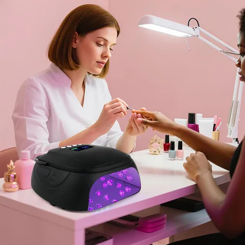 Vista 2 de Lámpara de uñas LED UV recargable de 126 W, secador de uñas inalámbrico portátil con sensor automático y 4 ajustes de temporizador, lámpara de Negro