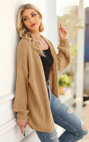 Vista 4 de PRETTYGARDEN Cárdigan de punto de manga larga para mujer, suéter de punto con frente abierto, suave, suelto, abrigo para exteriores