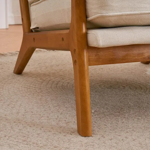 Vista 7 de Lestar Sillón individual, sillas de sofá de acento moderno, asiento tapizado de lino con cojín de respaldo y almohada para sala de estar (beige)