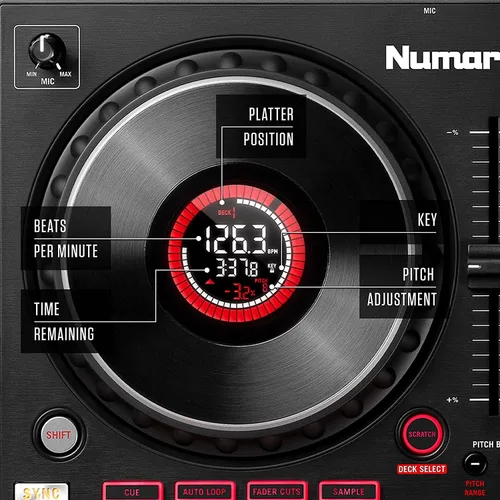 Vista 9 de Paquete de Controlador de DJ - Set de DJ con 4 Decks, Mezclador de DJ, Interfaz de Audio, Pantallas de Rueda Jog, FX y Auriculares de DJ - Numark