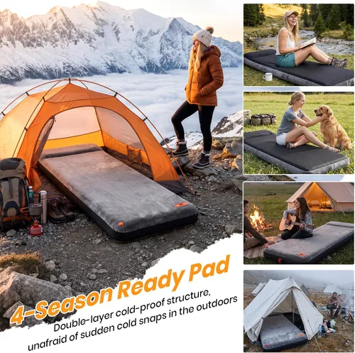 Vista 9 de Colchoneta de dormir autoinflable con bomba eléctrica, colchoneta de espuma ultra gruesa de 4 pulgadas para acampar con almohada integrada, 9.5