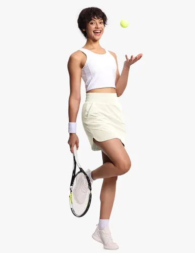Vista 6 de THE GYM PEOPLE Falda pantalón de golf para mujer, de cintura alta, ligera, atlética, casual, pantalones cortos integrados con 4 bolsillos