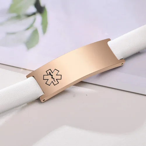 Vista 19 de MPRAINBOW Pulsera de alerta médica personalizada para mujer, correa de reloj de cuero genuino, grabado de doble cara, diabetes, epilepsia, joyería
