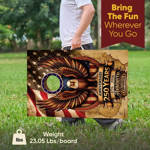 Vista 7 de Juego de tablas de cornhole de madera maciza, natural, 8 bolsas de frijoles Bald Eagle