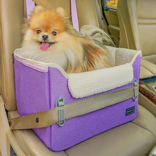 Vista 10 de PETSFIT - Asiento de automóvil impermeable, piel sintética, perros pequeños, hebillas seguras patentadas, correa de clip, cama transportadora
