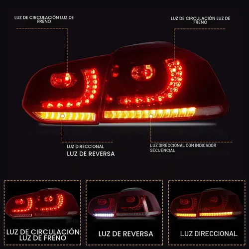 Vista 2 de VLAND Conjunto de luces traseras para Golf 6 2010-2014, lámparas traseras con DRL, luz trasera con luces antiniebla y señal de giro secuencial