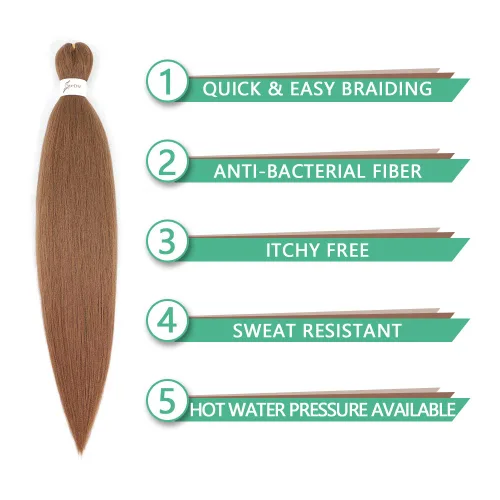 Vista 2 de SOKU - Cabello trenzado preestirado de 24 pulgadas, 4 paquetes de color castaño caoba, trenzas sintéticas para trenzado con ganchillo, trenzas