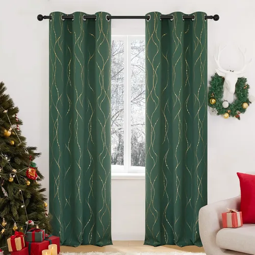 Vista 33 de Deconovo - Cortinas opacas con diseño dorado estampado y ojales, negro, de 42 pulgadas de ancho x 45 pulgadas de largo