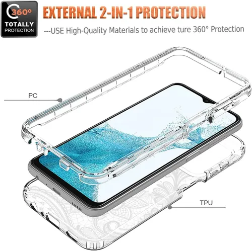 Vista 3 de Funda para Galaxy A23, Samsung A23 SM-A235M con protector de pantalla de vidrio templado, diseño floral a prueba de golpes, carcasa protectora
