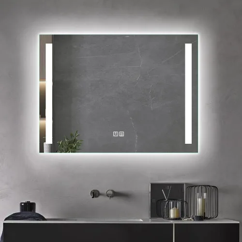 Vista 2 de Espejo de tocador de baño con luz LED de 32 x 24 pulgadas, frontal y retroiluminado, montado en la pared, interruptor táctil, regulable, luz de 3