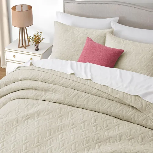 Vista 6 de Lavsiry Juego de ropa de cama acolchada de tamaño individual beige con funda de almohada, colcha ligera de verano, sobrecama, manta acolchada suave