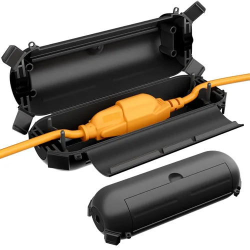 Vista 10 de RESTMO Paquete de 2 fundas compactas para cable de extensión para exteriores, caja impermeable IP44 y funda de seguridad, ideal para proteger