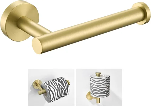 Vista 14 de Soporte de papel higiénico negro y dorado, colgador de papel higiénico de acero inoxidable para baño, dispensador de rollos de papel de tocador