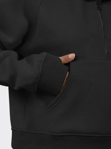 Vista 5 de ATHMILE Sudaderas cortas con capucha para mujer, media cremallera, forro polar, ropa de invierno, con cremallera de un cuarto