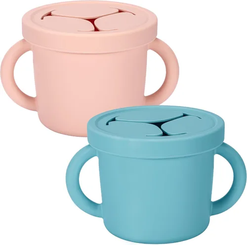 Vista 9 de Recipientes de silicona de grado alimenticio para aperitivos, recipientes de aperitivos con asas y tapa para niños pequeños (color 1)