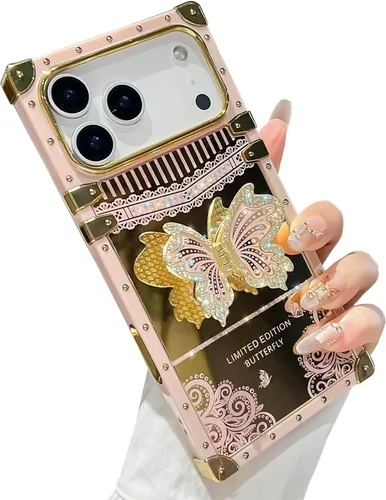 Vista 54 de Funda Rectangular de Lujo Femenina Compatible con iPhone 16 Pro Max Diseñada con Soporte de Anillo de Diamante con Función de Atril