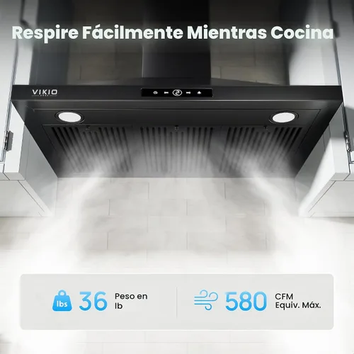 Vista 2 de VIKIO HOME Campana extractora para montaje en pared de 36 pulgadas, 580 CFM, campana de ventilación de cocina, convertible con conductos/sin