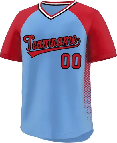 Vista 23 de Camiseta de béisbol personalizada con cuello en V para hombres, mujeres y jóvenes, camisetas de béisbol personalizadas con costuras o estampadas