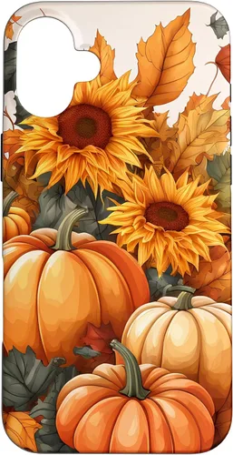 Vista 22 de iPhone 16 Nice Art Of Fall Pumpkins, Sunflowers, And Autumn Leaves Case