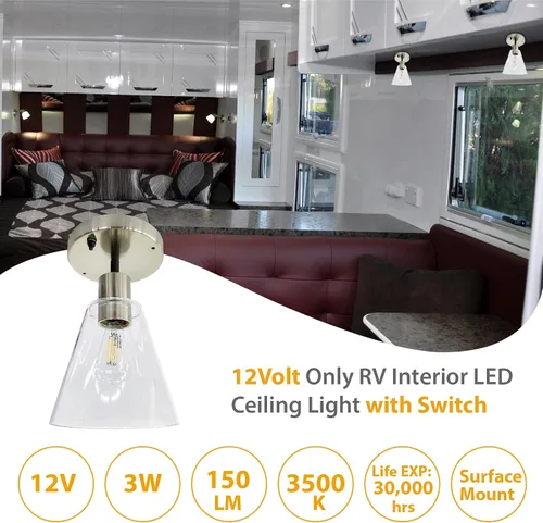 Vista 2 de Luz LED interior de RV con interruptor, repuesto de bombilla Edison de 12 voltios, remolque, barco, iluminación de techo, lámpara de decoración
