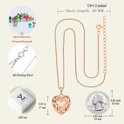 Vista 6 de YL Collar con medallón de corazón de plata de ley 925 personalizado con alas de ángel de filigrana