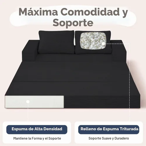 Vista 6 de COMAX - Sofá biplaza sin hueso, sofá cama convertible de 59 pulgadas, futón Negro - 59