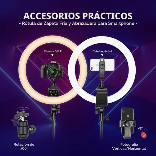 Vista 6 de Neewer Anillo de luz LED de 16 pulgadas, control táctil manual con pantalla LCD, control de múltiples luces, 3200-5600K, soporte de luz incluido