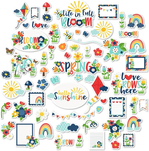 Vista 7 de Kit de papel y calcomanías – Hello Sunshine – Kit de álbum de recortes de primavera – Papel de doble cara de 12 x 12 pulgadas + calcomanías