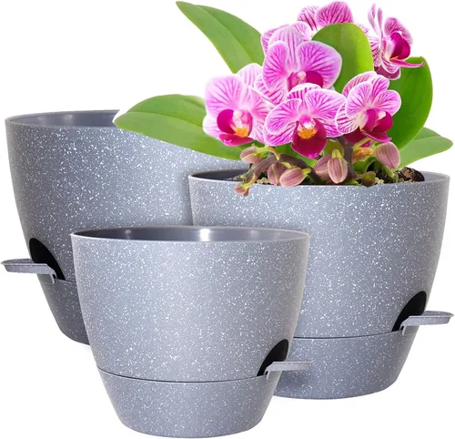 Vista 15 de WSMKSZ Macetas de riego automático medianas de 10/9/8 pulgadas, macetas con agujeros de drenaje de malla para plantas de jardín de interior y Negro