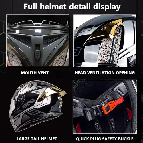Vista 6 de Cascos de cara completa de motocicleta para hombres y mujeres, cascos aprobados por el DOT para adultos, motocicleta deportes de motor con doble