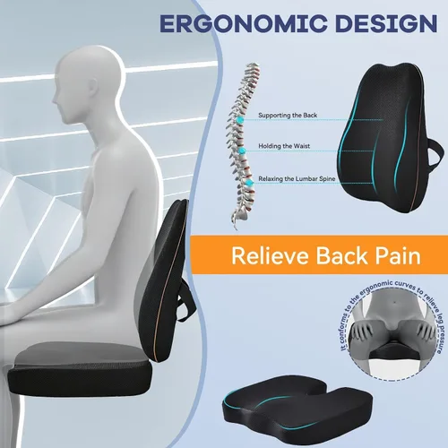 Vista 3 de Cojín de asiento de automóvil, almohada de apoyo lumbar para silla de oficina, almohadilla de espuma viscoelástica de malla transpirable 3D, cojín
