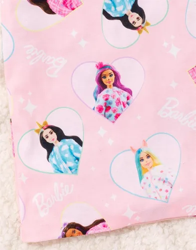 Vista 6 de Barbie Camisón de noche para niñas, pijama de manga corta con diseño de unicornio rosa