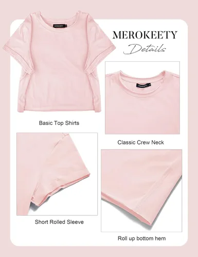 Vista 5 de MEROKEETY Camisetas cortas de verano de manga corta con cuello redondo para mujer