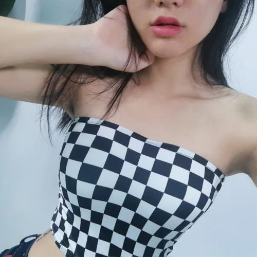 Vista 3 de Women Black and White Plaid Sexy Strapless Tube Top