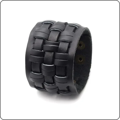 Vista 5 de Punk Rock Snap pulsera trenzada de cuero ancho brazalete brazalete brazalete