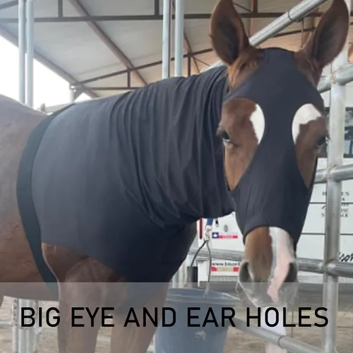 Vista 4 de Leberna Capucha elástica para caballo con cremallera y cubierta completa para el cuello (negro, S)
