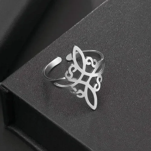 Vista 4 de Anillo de nudo de bruja para mujer, de acero inoxidable, ajustable, anillo de nudo de amor celta, anillo de nudo de brujas cuaternarias, amuleto