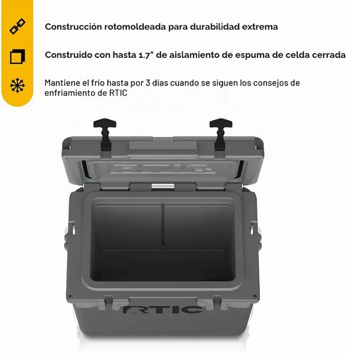 Vista 2 de RTIC Enfriador ultra resistente, caja de cofre de hielo aislada dura para playa, bebida, camping, picnic, pesca, barco, barbacoa Gris oscuro