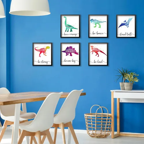 Vista 5 de Zonon 9 piezas de 8 x 10 pulgadas dinosaurio decoración de habitación de niño dinosaurio acuarela póster arte de pared palabras motivacionales citas