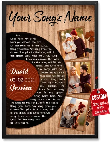 Vista 12 de H-DEWALL póster personalizable con letra de tu canción favorita y foto, lienzo inspirador con marco, arte de pared, regalo romántico para mujer