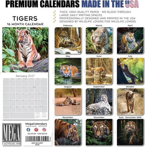 Vista 256 de Calendario de grises africanos 2025 2026 – Planificador mensual de pared de aves africanas – 12 x 18 pulgadas (abierto), calendario de pared