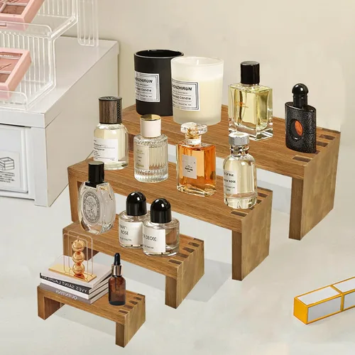 Vista 5 de 8 soportes de exhibición de madera, juego de 2 unidades, estante rectangular de especias de 4 niveles para alimentos, postres, soporte para tartas